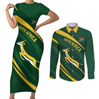 Personalized South Africa Rugby Bokke Couples Matching Short Sleeve Bodycon Dress and Long Sleeve Button Shirt Minimalism Style