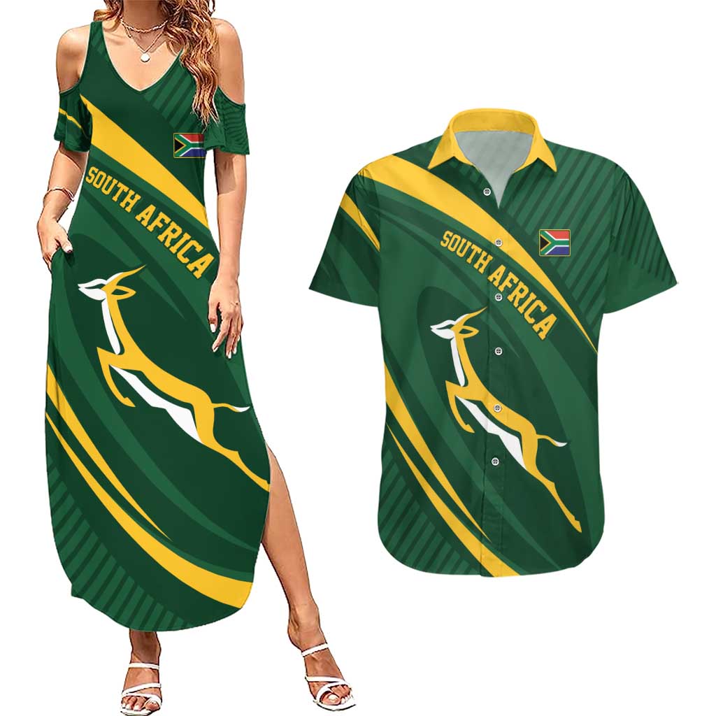 Personalized South Africa Rugby Bokke Couples Matching Summer Maxi Dress and Hawaiian Shirt Minimalism Style