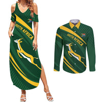 Personalized South Africa Rugby Bokke Couples Matching Summer Maxi Dress and Long Sleeve Button Shirt Minimalism Style