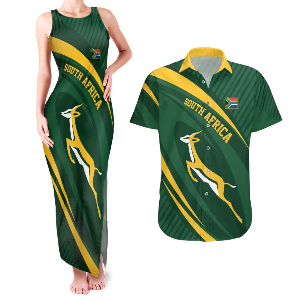 Personalized South Africa Rugby Bokke Couples Matching Tank Maxi Dress and Hawaiian Shirt Minimalism Style