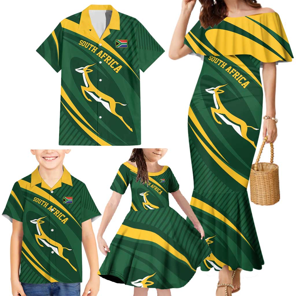 Personalized South Africa Rugby Bokke Family Matching Mermaid Dress and Hawaiian Shirt Minimalism Style