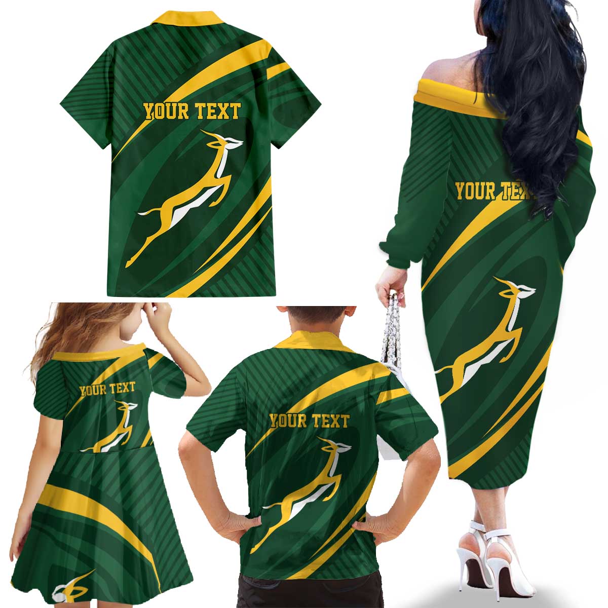 Personalized South Africa Rugby Bokke Family Matching Off The Shoulder Long Sleeve Dress and Hawaiian Shirt Minimalism Style