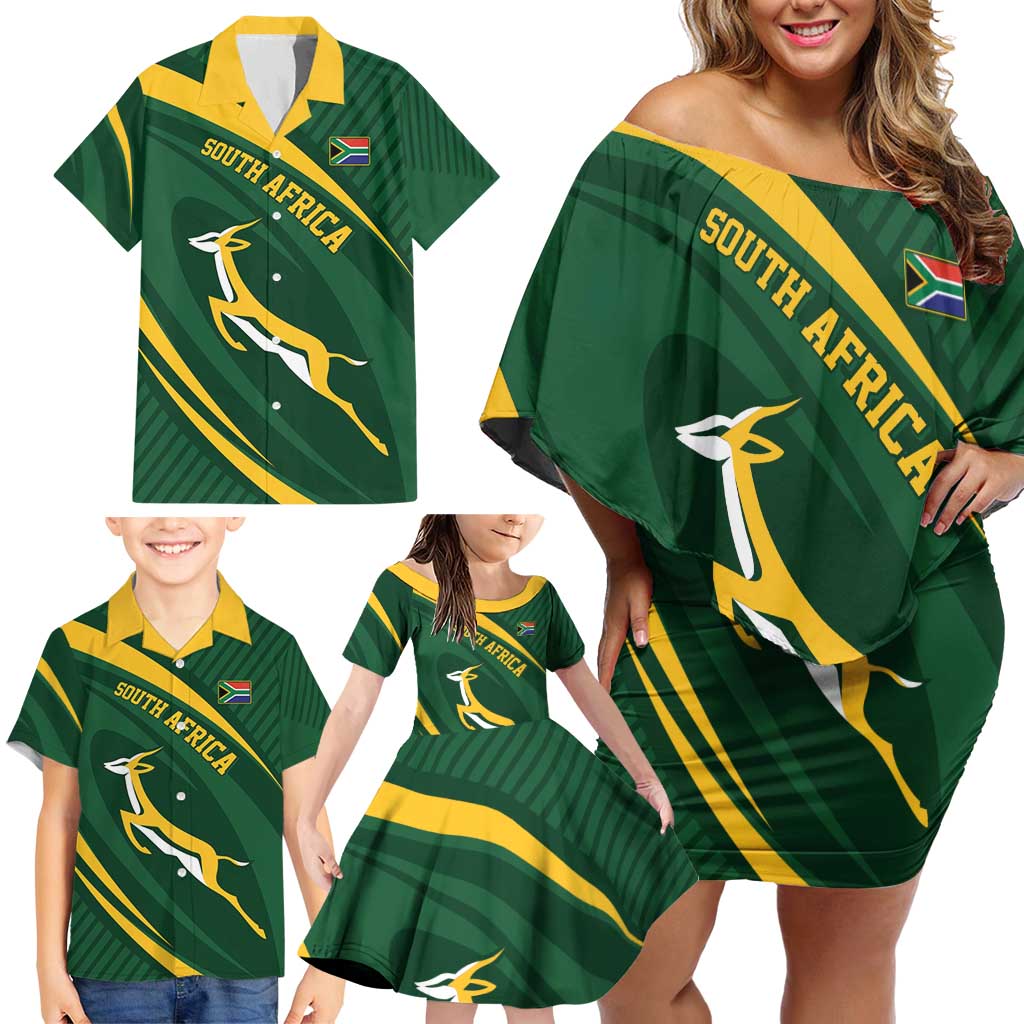 Personalized South Africa Rugby Bokke Family Matching Off Shoulder Short Dress and Hawaiian Shirt Minimalism Style