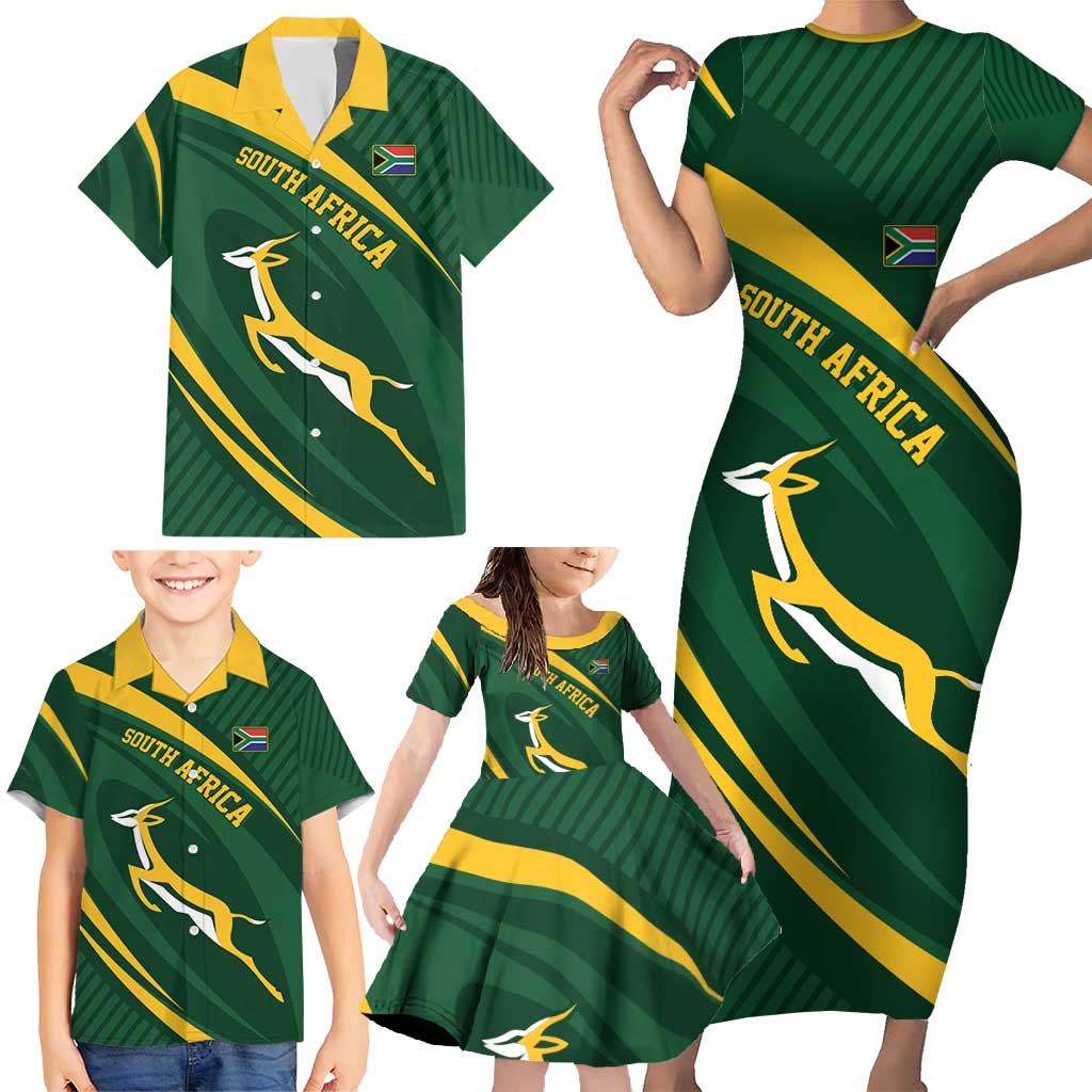 Personalized South Africa Rugby Bokke Family Matching Short Sleeve Bodycon Dress and Hawaiian Shirt Minimalism Style