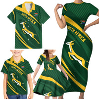 Personalized South Africa Rugby Bokke Family Matching Short Sleeve Bodycon Dress and Hawaiian Shirt Minimalism Style