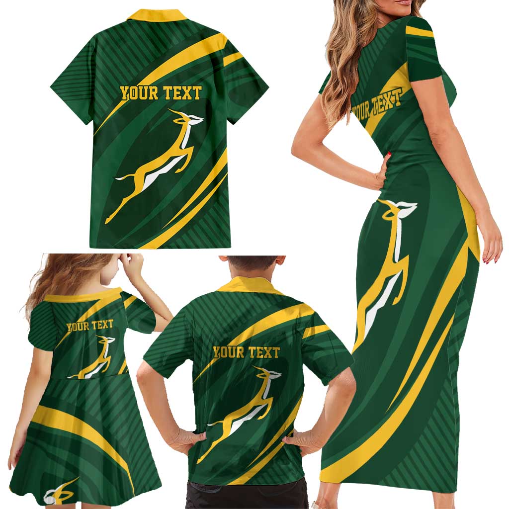 Personalized South Africa Rugby Bokke Family Matching Short Sleeve Bodycon Dress and Hawaiian Shirt Minimalism Style
