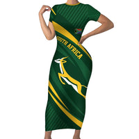 Personalized South Africa Rugby Bokke Family Matching Short Sleeve Bodycon Dress and Hawaiian Shirt Minimalism Style