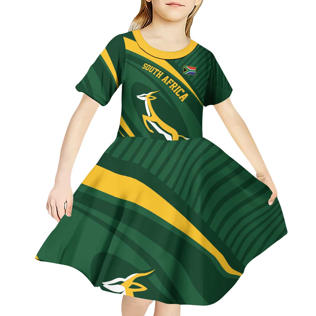 Personalized South Africa Rugby Bokke Kid Short Sleeve Dress Minimalism Style