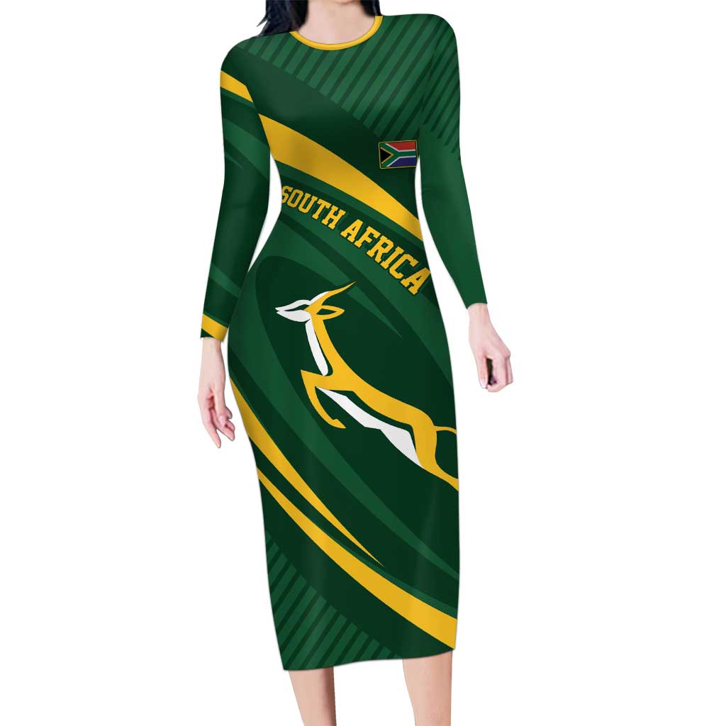 Personalized South Africa Rugby Bokke Long Sleeve Bodycon Dress Minimalism Style