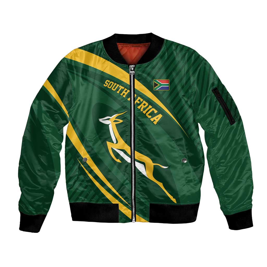 Personalized South Africa Rugby Bokke Sleeve Zip Bomber Jacket Minimalism Style