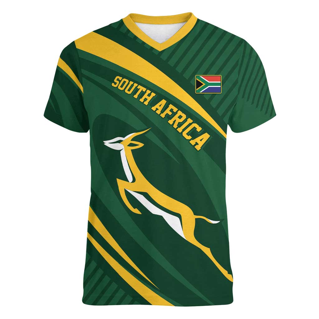 Personalized South Africa Rugby Bokke Women V-Neck T-Shirt Minimalism Style