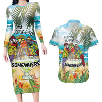 It's 5 o'clock Somewhere Couples Matching Long Sleeve Bodycon Dress and Hawaiian Shirt Beach Party - Wonder Print Shop