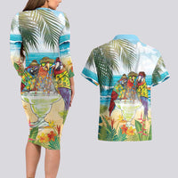 It's 5 o'clock Somewhere Couples Matching Long Sleeve Bodycon Dress and Hawaiian Shirt Beach Party - Wonder Print Shop