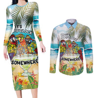 It's 5 o'clock Somewhere Couples Matching Long Sleeve Bodycon Dress and Long Sleeve Button Shirt Beach Party - Wonder Print Shop