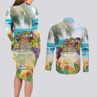 It's 5 o'clock Somewhere Couples Matching Long Sleeve Bodycon Dress and Long Sleeve Button Shirt Beach Party - Wonder Print Shop