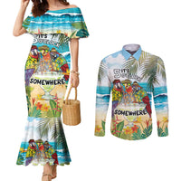It's 5 o'clock Somewhere Couples Matching Mermaid Dress and Long Sleeve Button Shirt Beach Party - Wonder Print Shop