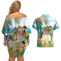 It's 5 o'clock Somewhere Couples Matching Off Shoulder Short Dress and Hawaiian Shirt Beach Party - Wonder Print Shop