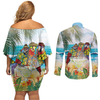 It's 5 o'clock Somewhere Couples Matching Off Shoulder Short Dress and Long Sleeve Button Shirt Beach Party - Wonder Print Shop