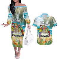 It's 5 o'clock Somewhere Couples Matching Off The Shoulder Long Sleeve Dress and Hawaiian Shirt Beach Party - Wonder Print Shop