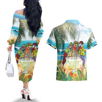 It's 5 o'clock Somewhere Couples Matching Off The Shoulder Long Sleeve Dress and Hawaiian Shirt Beach Party - Wonder Print Shop