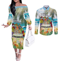 It's 5 o'clock Somewhere Couples Matching Off The Shoulder Long Sleeve Dress and Long Sleeve Button Shirt Beach Party - Wonder Print Shop