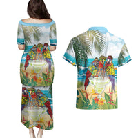 It's 5 o'clock Somewhere Couples Matching Puletasi and Hawaiian Shirt Beach Party - Wonder Print Shop
