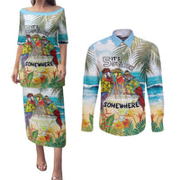 It's 5 o'clock Somewhere Couples Matching Puletasi and Long Sleeve Button Shirt Beach Party - Wonder Print Shop