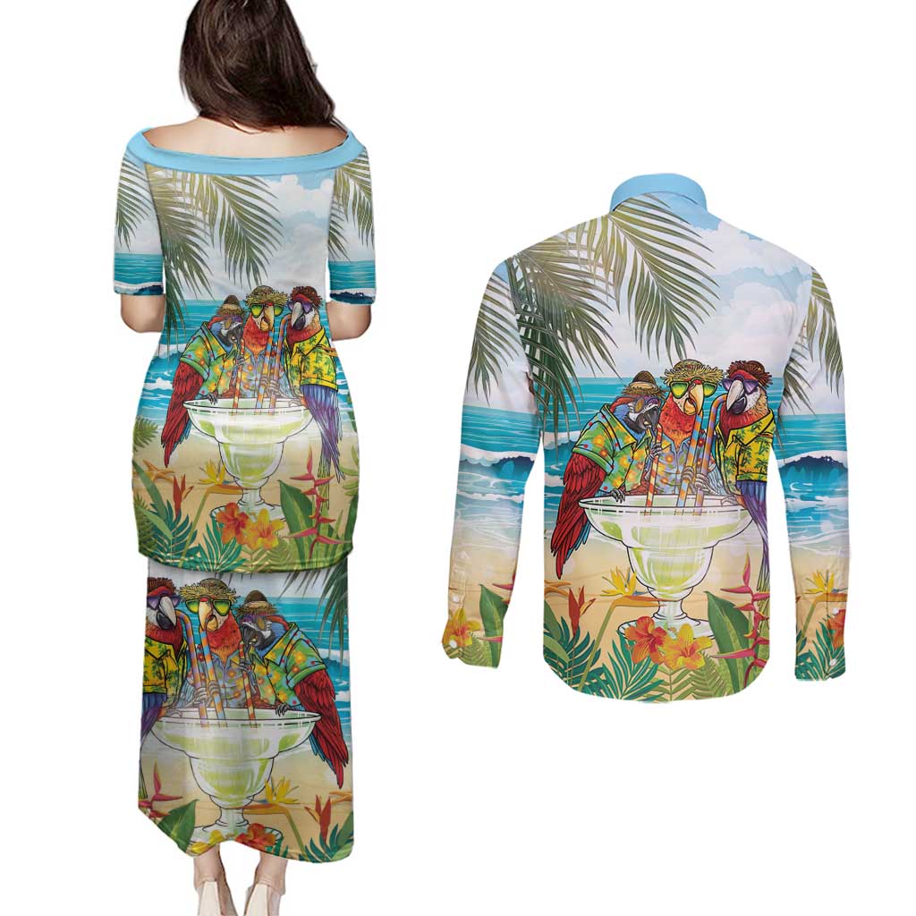 It's 5 o'clock Somewhere Couples Matching Puletasi and Long Sleeve Button Shirt Beach Party - Wonder Print Shop