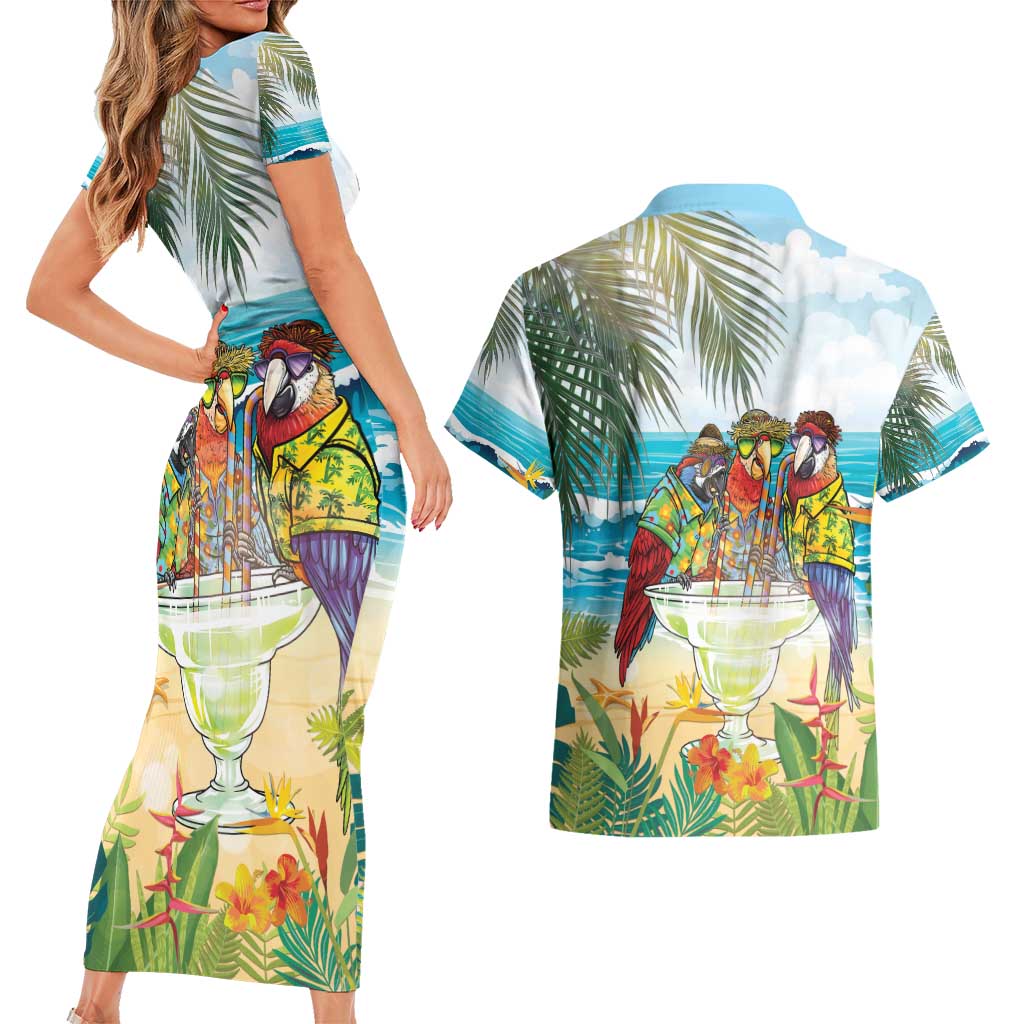 It's 5 o'clock Somewhere Couples Matching Short Sleeve Bodycon Dress and Hawaiian Shirt Beach Party - Wonder Print Shop