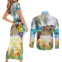 It's 5 o'clock Somewhere Couples Matching Short Sleeve Bodycon Dress and Long Sleeve Button Shirt Beach Party - Wonder Print Shop