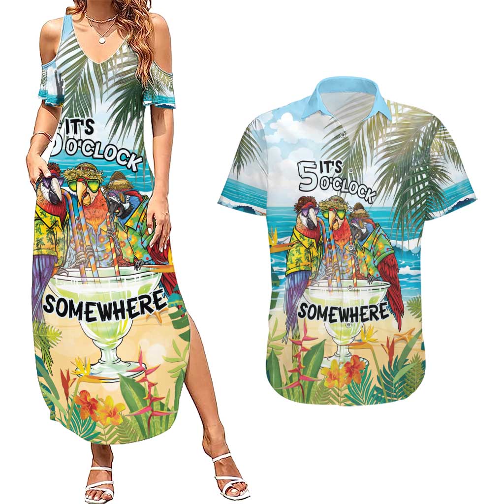 It's 5 o'clock Somewhere Couples Matching Summer Maxi Dress and Hawaiian Shirt Beach Party - Wonder Print Shop
