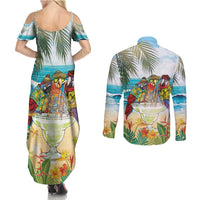 It's 5 o'clock Somewhere Couples Matching Summer Maxi Dress and Long Sleeve Button Shirt Beach Party - Wonder Print Shop