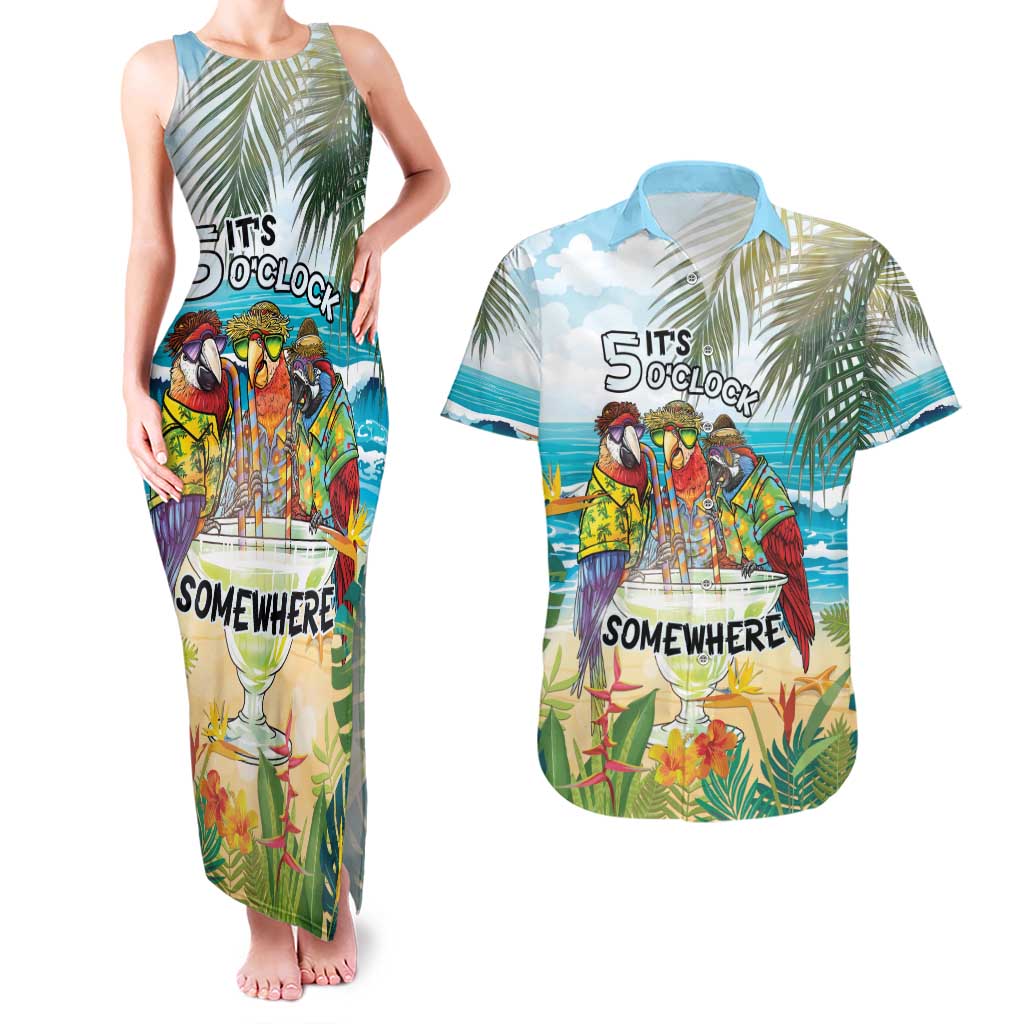 It's 5 o'clock Somewhere Couples Matching Tank Maxi Dress and Hawaiian Shirt Beach Party - Wonder Print Shop