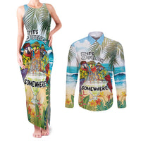 It's 5 o'clock Somewhere Couples Matching Tank Maxi Dress and Long Sleeve Button Shirt Beach Party - Wonder Print Shop