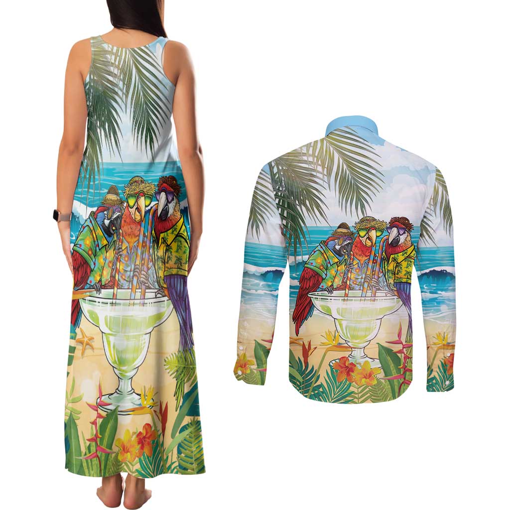 It's 5 o'clock Somewhere Couples Matching Tank Maxi Dress and Long Sleeve Button Shirt Beach Party - Wonder Print Shop
