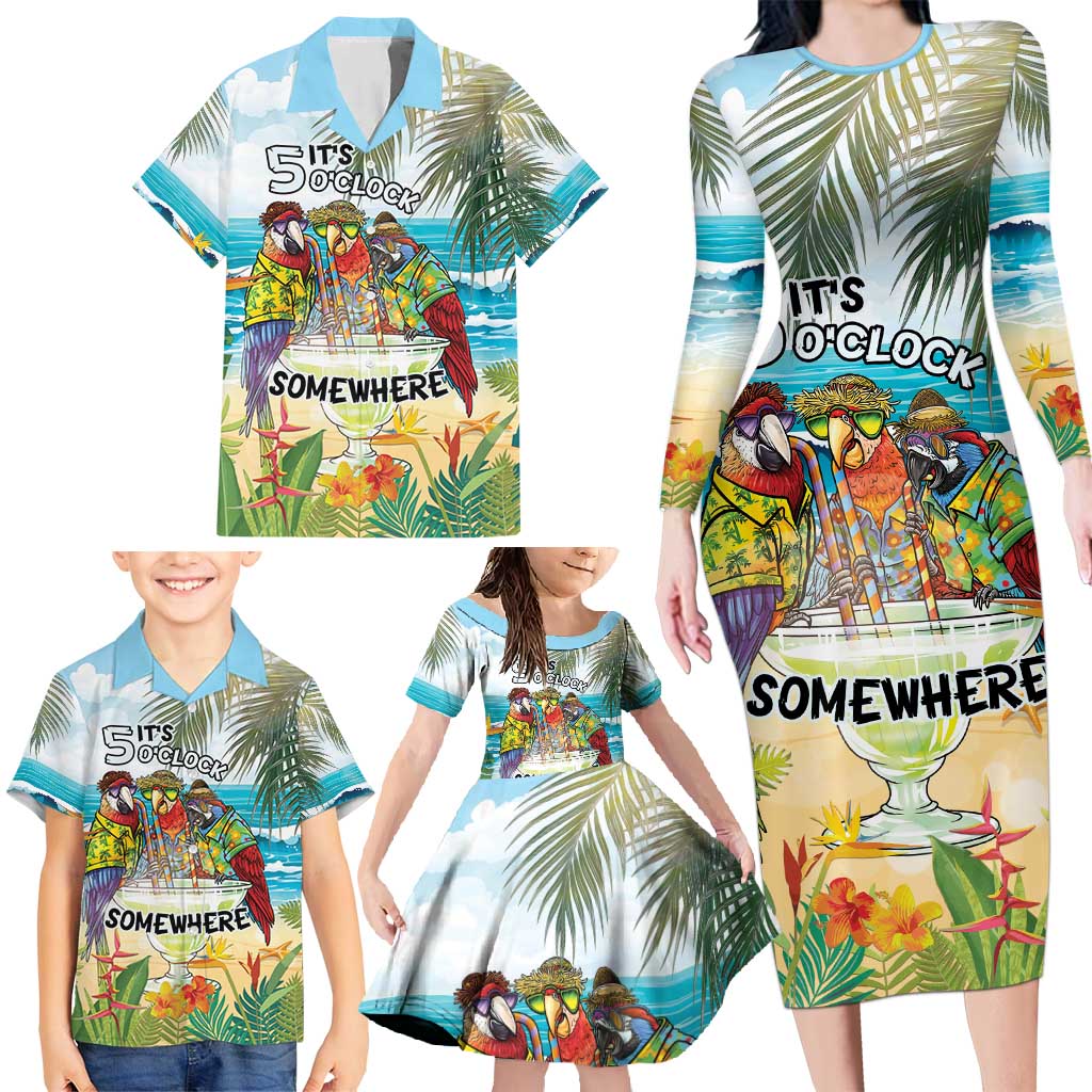 It's 5 o'clock Somewhere Family Matching Long Sleeve Bodycon Dress and Hawaiian Shirt Beach Party - Wonder Print Shop