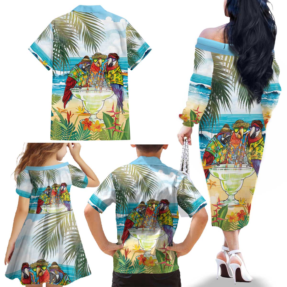 It's 5 o'clock Somewhere Family Matching Off The Shoulder Long Sleeve Dress and Hawaiian Shirt Beach Party - Wonder Print Shop