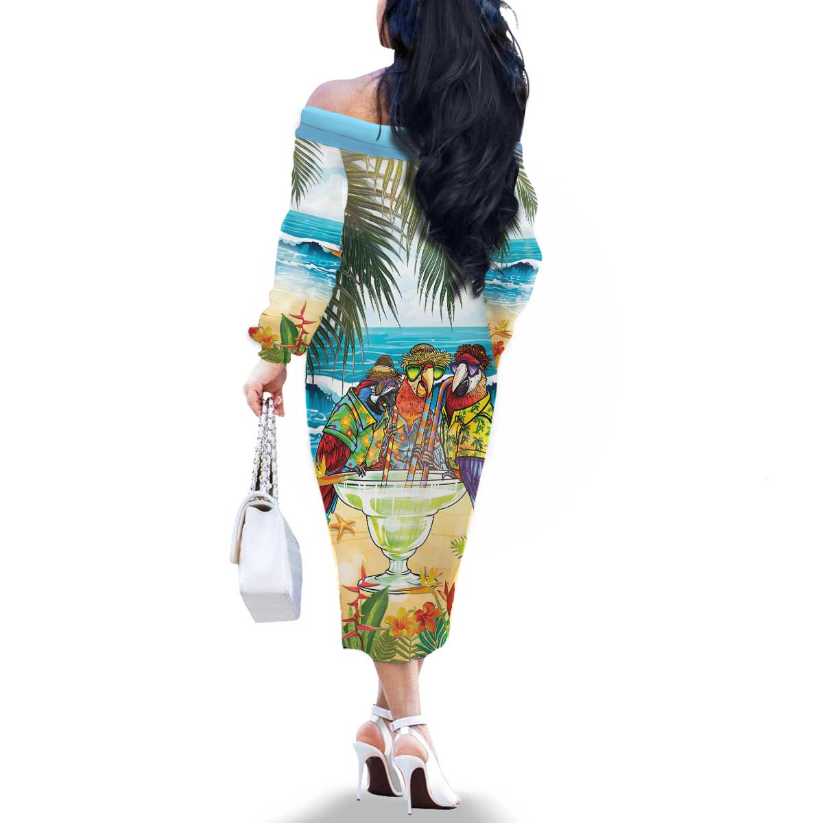It's 5 o'clock Somewhere Family Matching Off The Shoulder Long Sleeve Dress and Hawaiian Shirt Beach Party - Wonder Print Shop