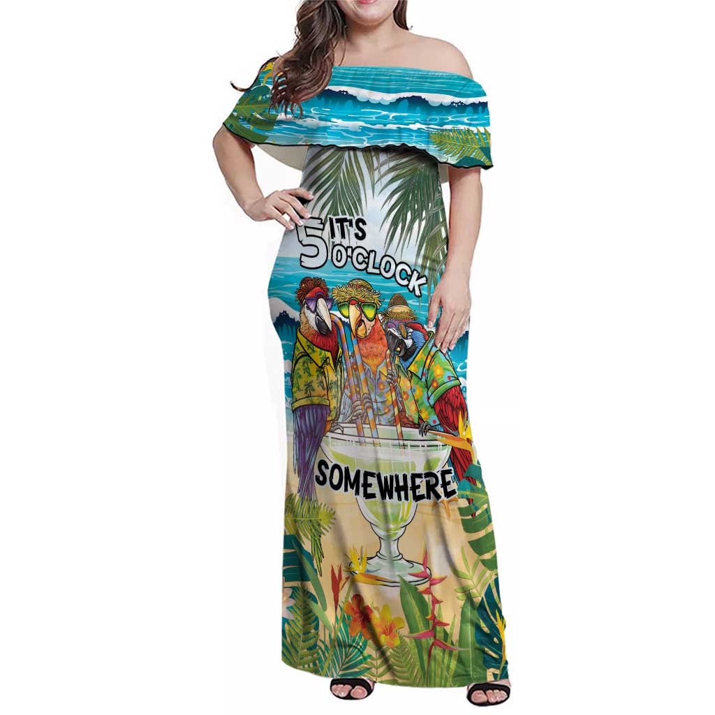 It's 5 o'clock Somewhere Family Matching Off Shoulder Maxi Dress and Hawaiian Shirt Beach Party - Wonder Print Shop