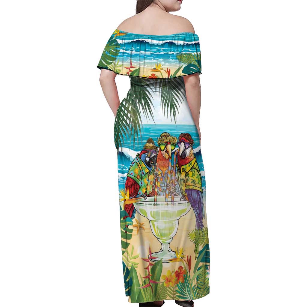 It's 5 o'clock Somewhere Family Matching Off Shoulder Maxi Dress and Hawaiian Shirt Beach Party - Wonder Print Shop