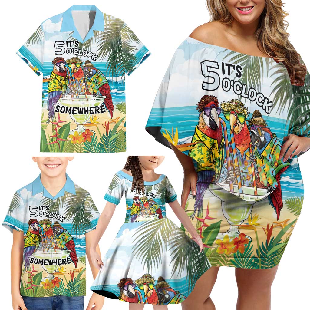 It's 5 o'clock Somewhere Family Matching Off Shoulder Short Dress and Hawaiian Shirt Beach Party - Wonder Print Shop