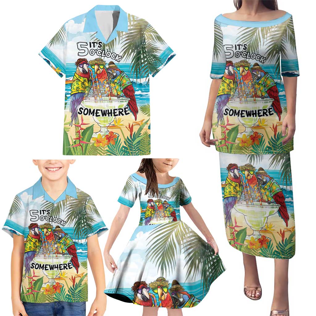 It's 5 o'clock Somewhere Family Matching Puletasi and Hawaiian Shirt Beach Party - Wonder Print Shop