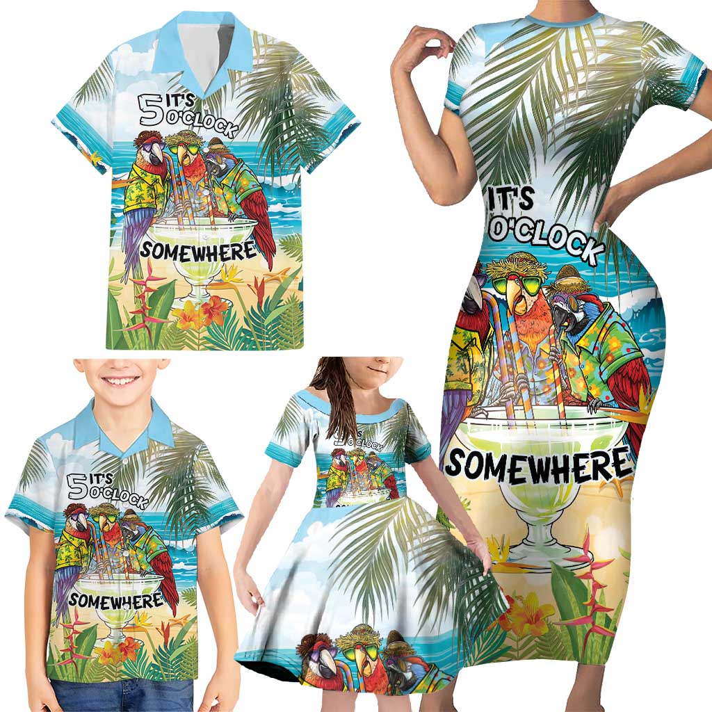 It's 5 o'clock Somewhere Family Matching Short Sleeve Bodycon Dress and Hawaiian Shirt Beach Party - Wonder Print Shop