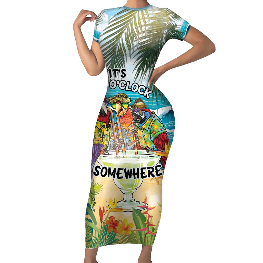 It's 5 o'clock Somewhere Family Matching Short Sleeve Bodycon Dress and Hawaiian Shirt Beach Party - Wonder Print Shop