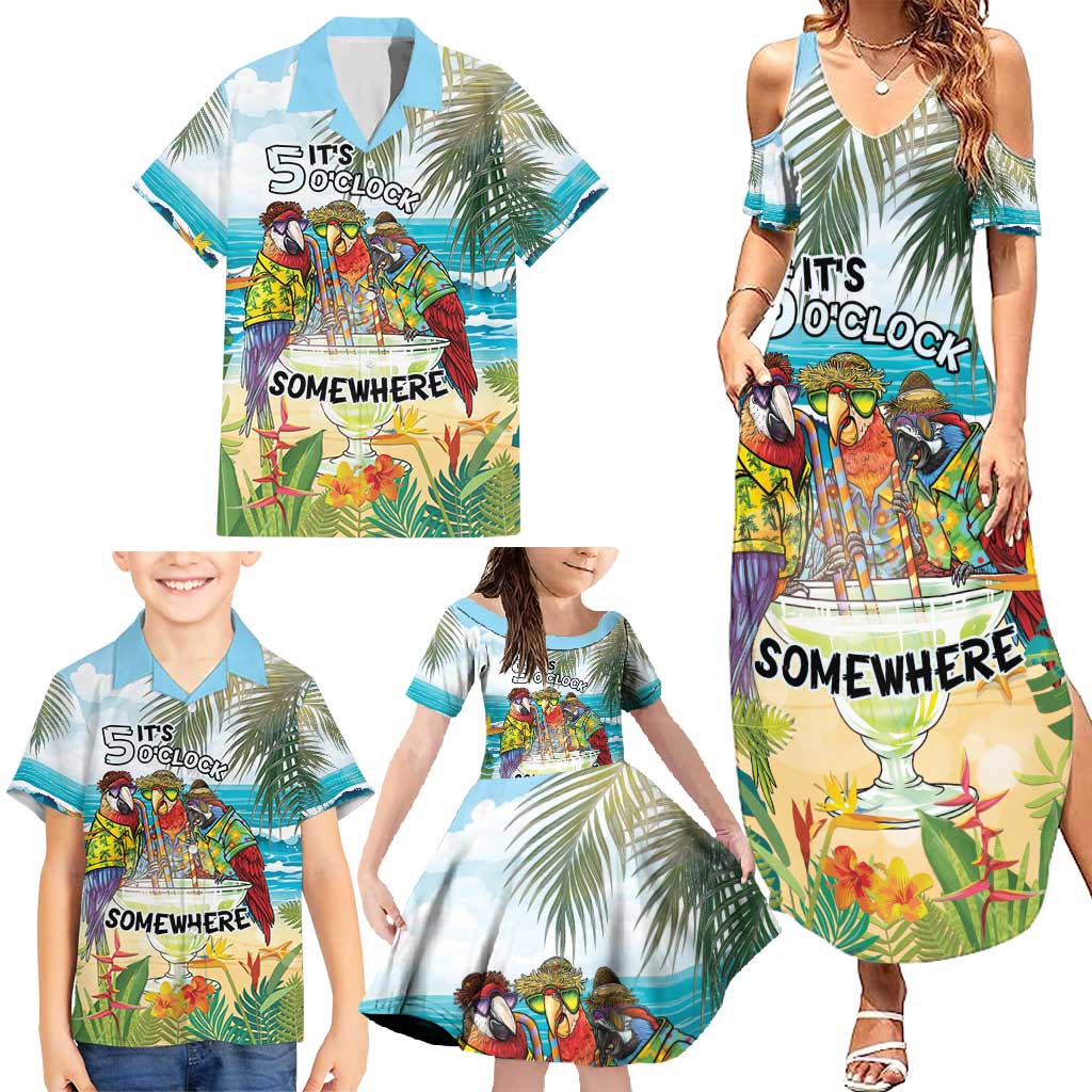It's 5 o'clock Somewhere Family Matching Summer Maxi Dress and Hawaiian Shirt Beach Party - Wonder Print Shop