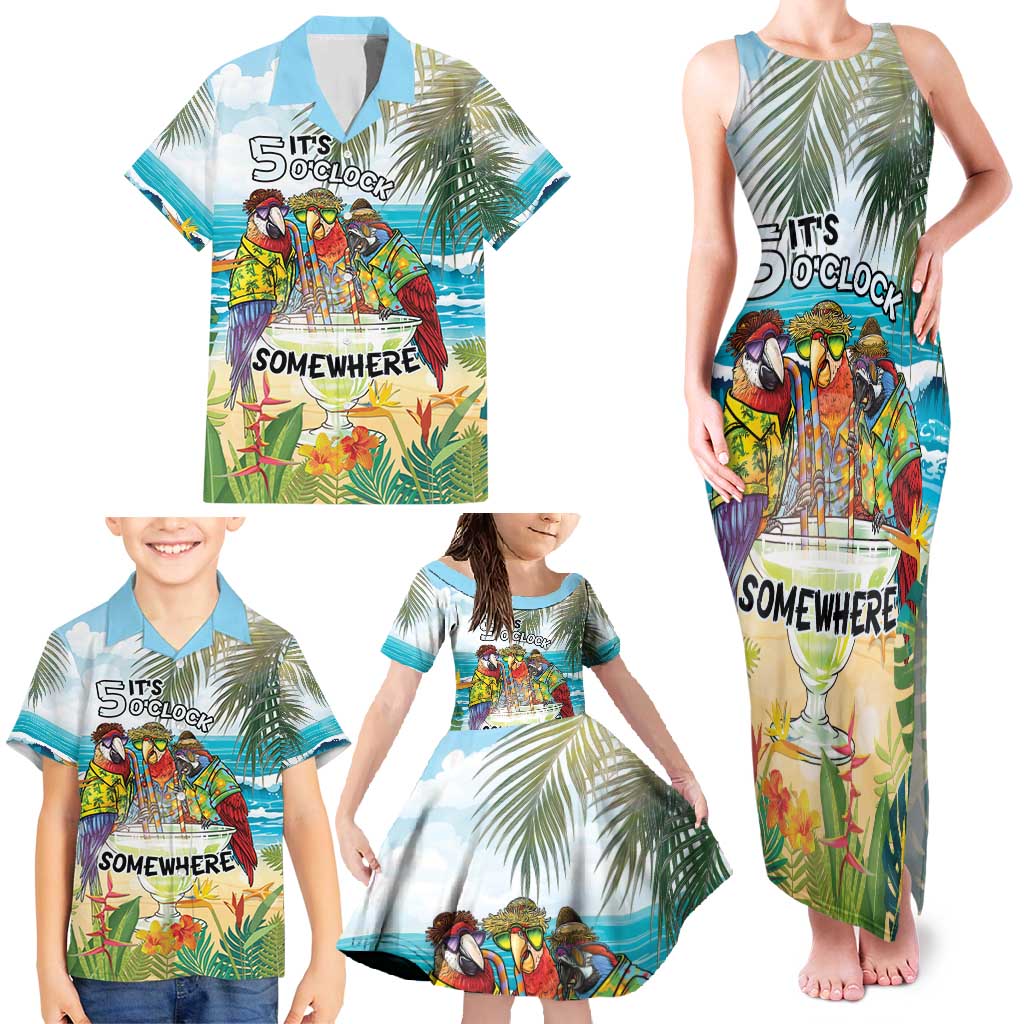 It's 5 o'clock Somewhere Family Matching Tank Maxi Dress and Hawaiian Shirt Beach Party - Wonder Print Shop