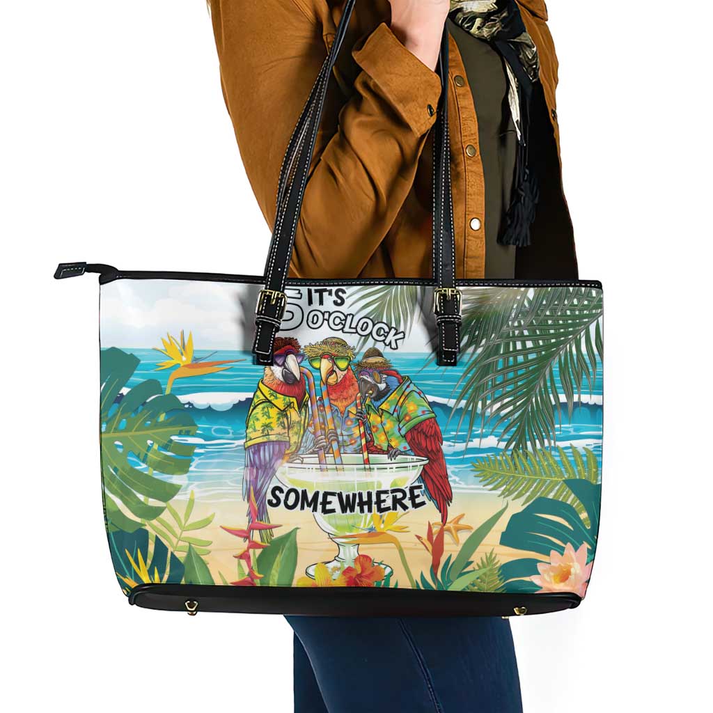It's 5 o'clock Somewhere Leather Tote Bag Beach Party - Wonder Print Shop