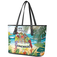 It's 5 o'clock Somewhere Leather Tote Bag Beach Party - Wonder Print Shop