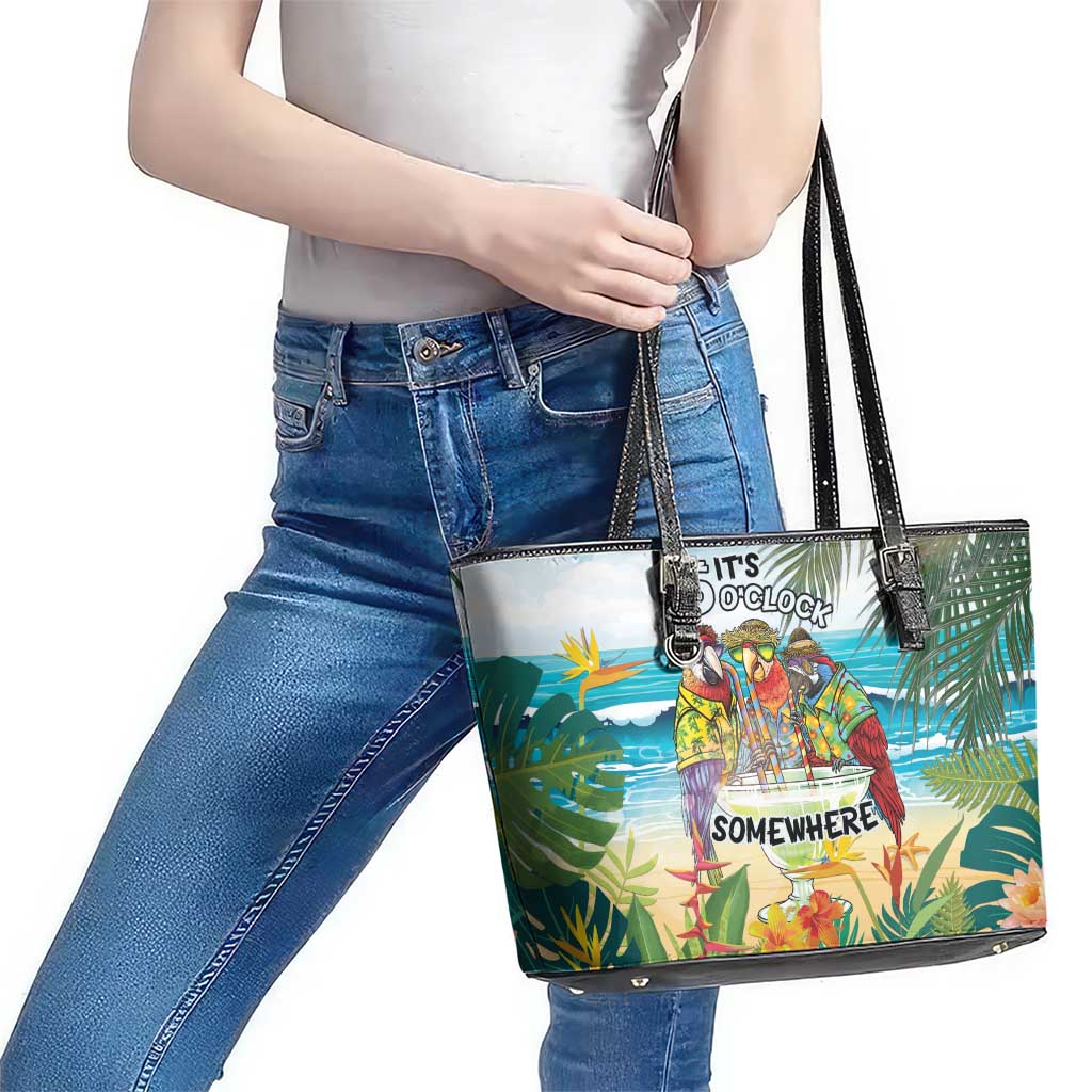It's 5 o'clock Somewhere Leather Tote Bag Beach Party - Wonder Print Shop