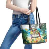 It's 5 o'clock Somewhere Leather Tote Bag Beach Party - Wonder Print Shop
